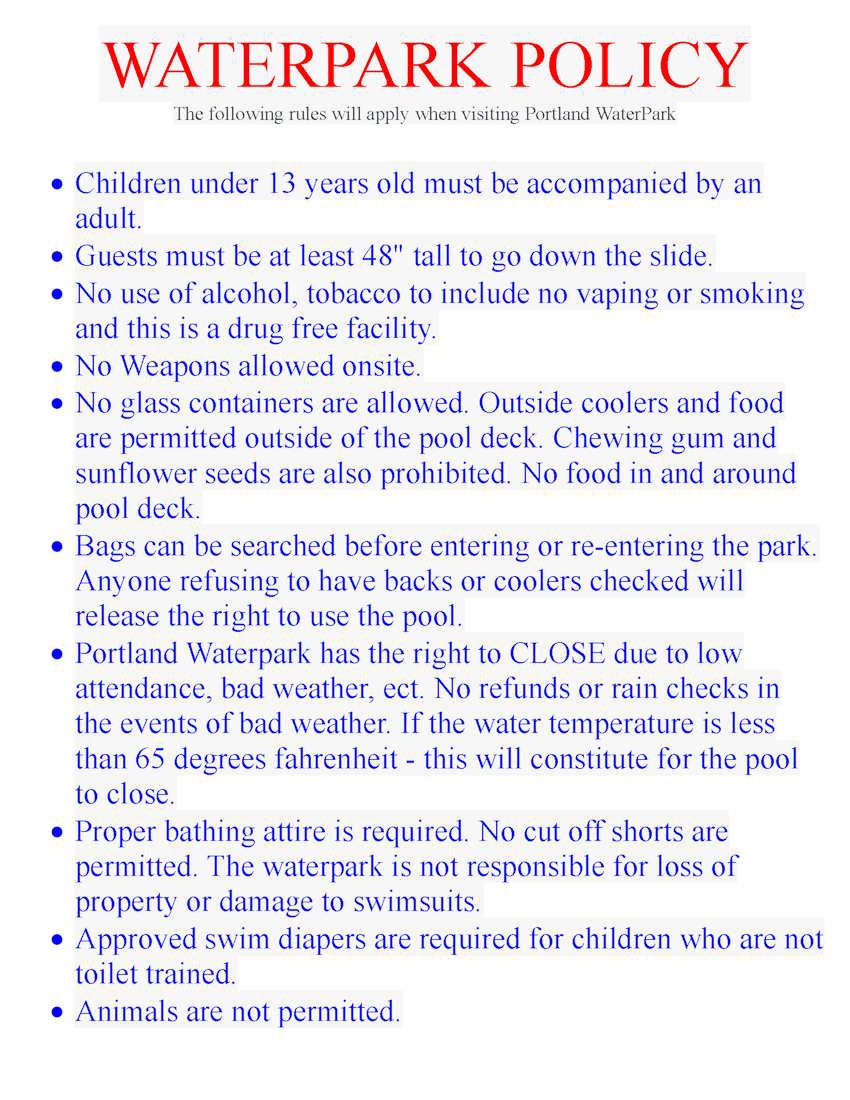 WATERPARK POLICY